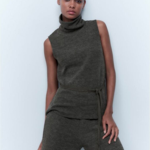 ZARA Sleeveless Turtleneck Sweater Vest Gray Size L - Picture 1 of 9